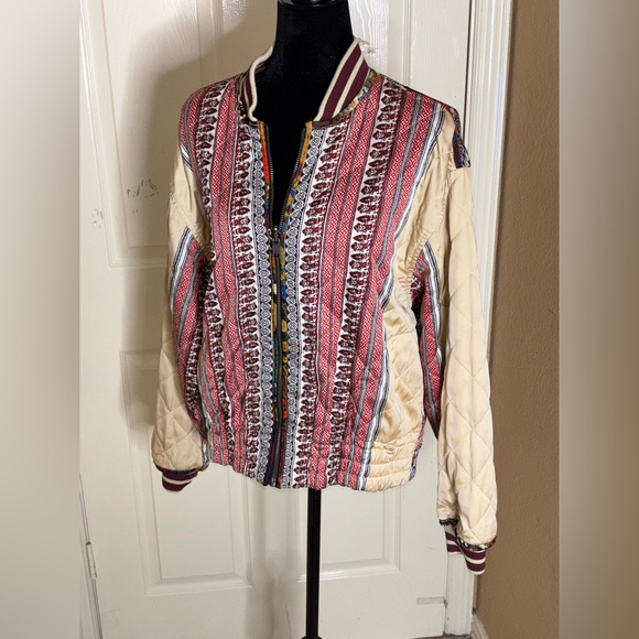 Free People Pandora Bomber Patchwork Jacket Reversible Zip Up XS $248 - Picture 6 of 13